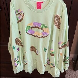 QUEEN OF SPARKLES Green Mardi Gras King Cake & Baby Sweatshirt
